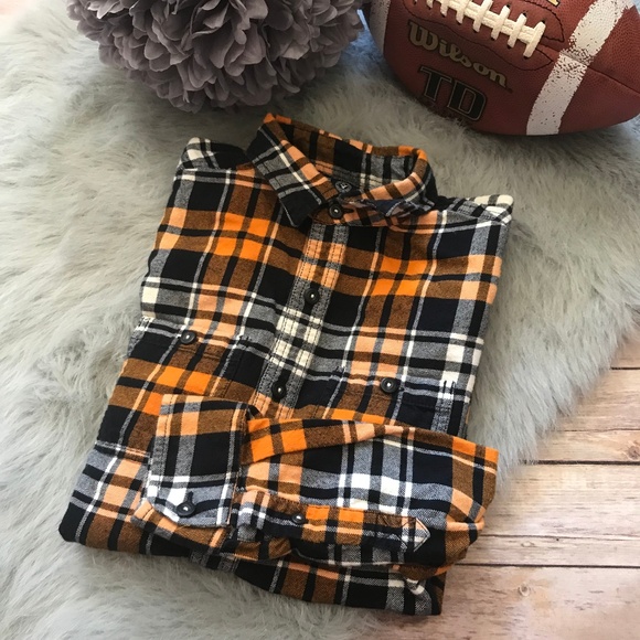 American Eagle Outfitters Other - American Eagle Orange Navy Flannel Plaid Shirt XS